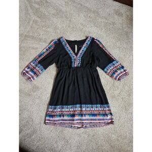As‎ U Wish Women's Medium Black Polyester V-Neck Long Sleeve Knee Length Dress